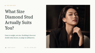 What Size Diamond Stud Actually Suits You? The OOO Edit cover, Carat Club Co.