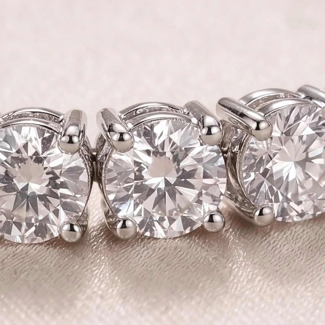 Current diamond tennis bracelet, a fine line of lab-grown round diamonds in platinum-plated silver